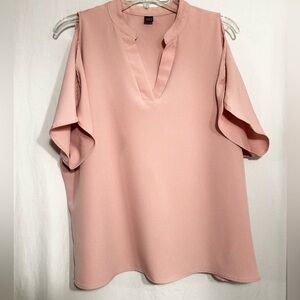 WOMENS XL SHEIN BLUSH PINK COLD SHOULDER SHORT SLEEVE V-NECK BLOUSE